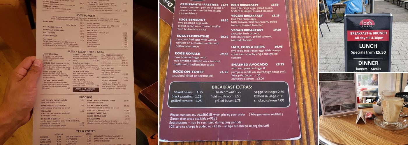 Joe's Bar & Grill Menu