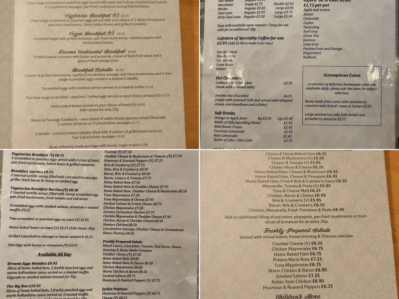 Dreams Coffee Lounge Menu