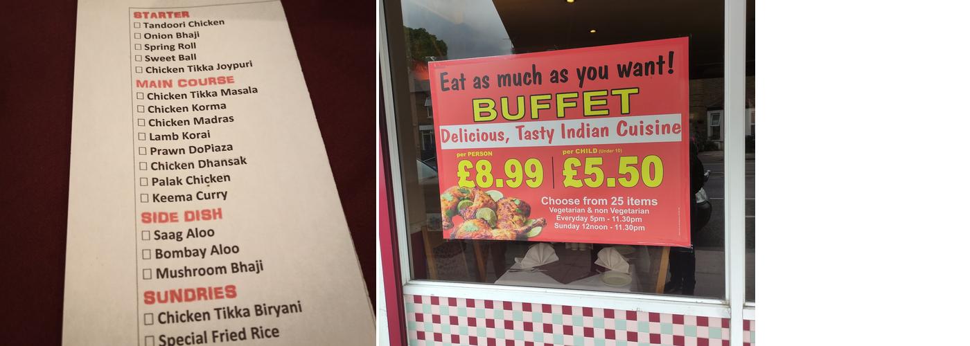 The Princess of India Morden Menu