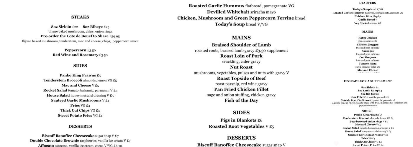 The Highworth Hotel Menu