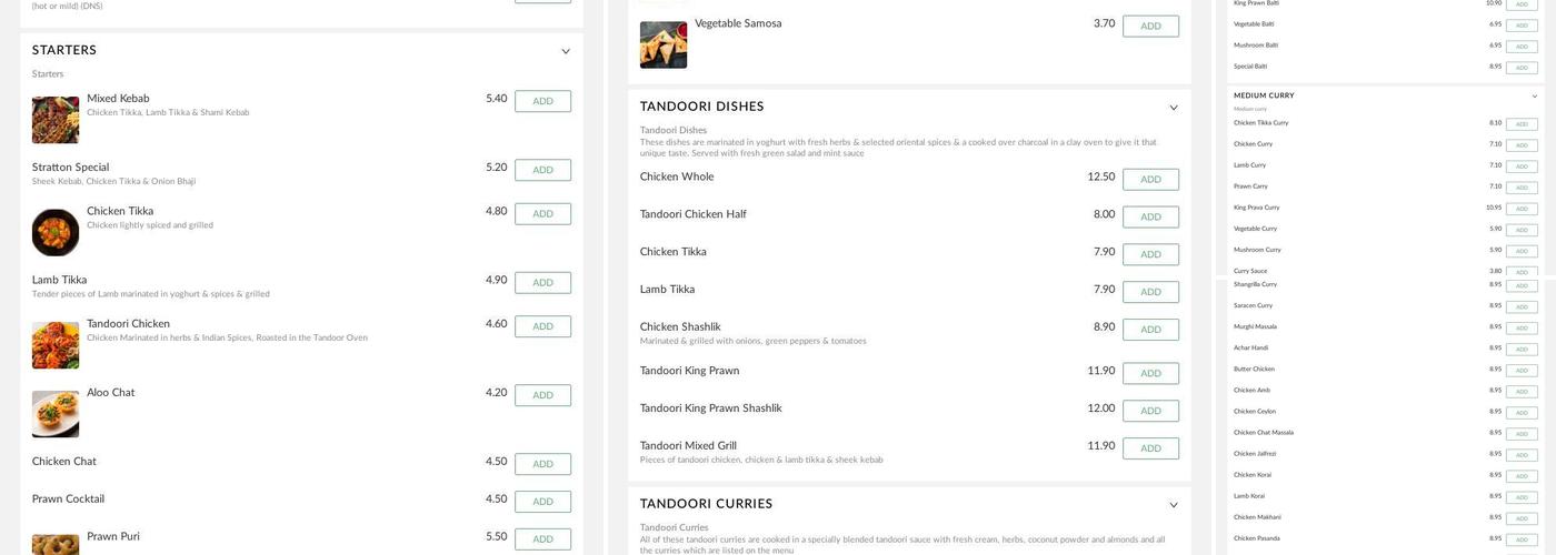 The Original Stratton Tandoori Menu