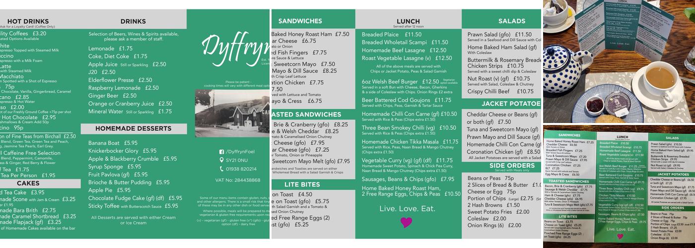 Dyffryn Cafe & Restaurant Menu
