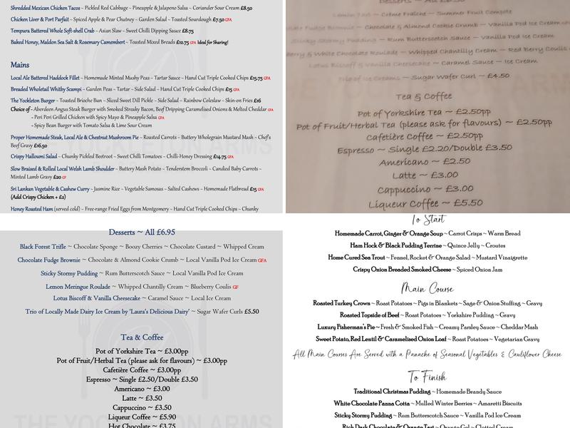 The Yockleton Arms Menu