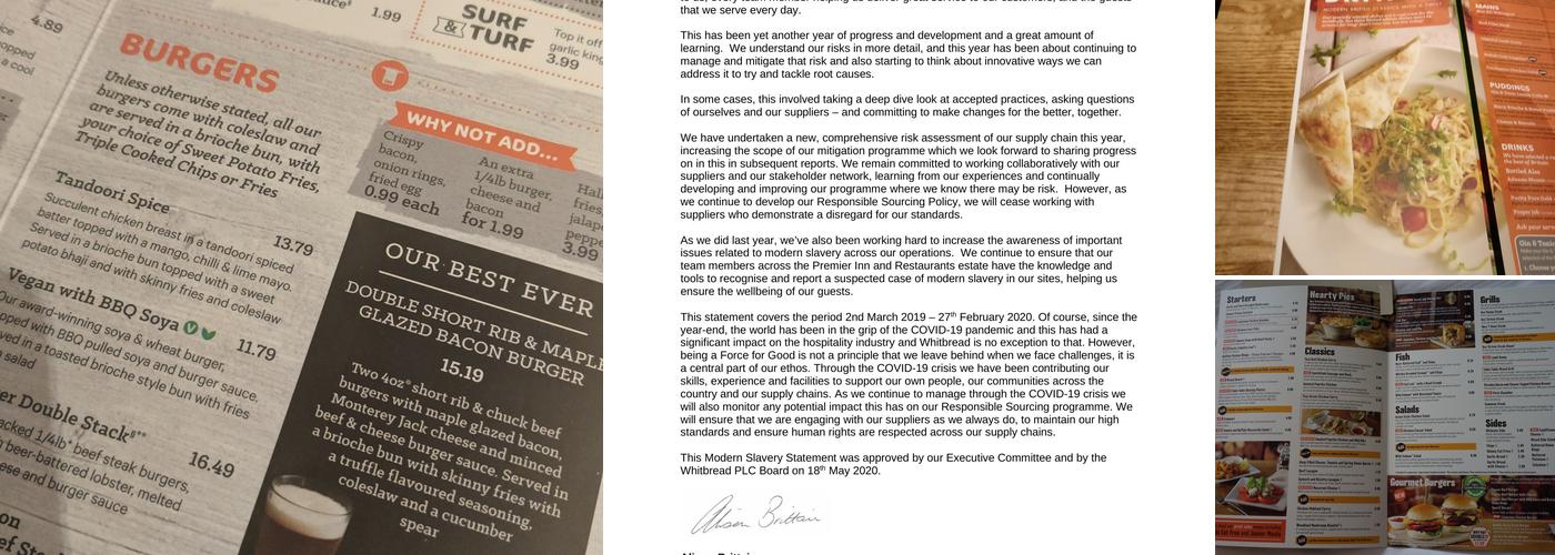 Premier Inn Wolverhampton North hotel Menu