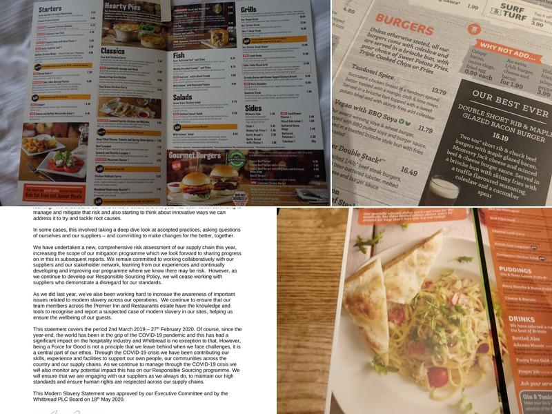 Premier Inn Wolverhampton North hotel Menu