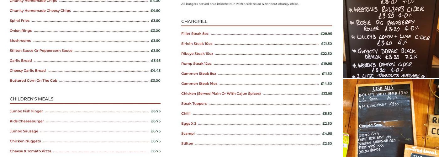 The Swan at Whiston Menu