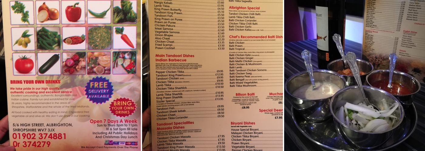 Albrighton Balti Bazaar Menu