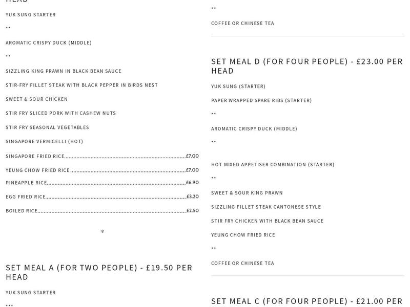 Minhs Of Tettenhall Menu