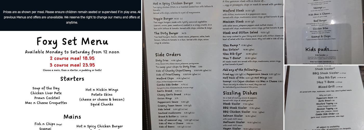 The Fox at Shipley Menu