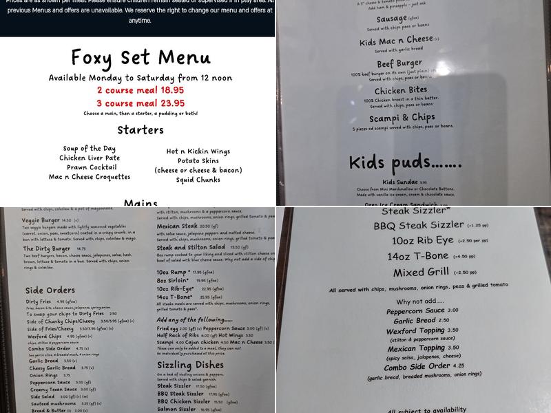 The Fox at Shipley Menu