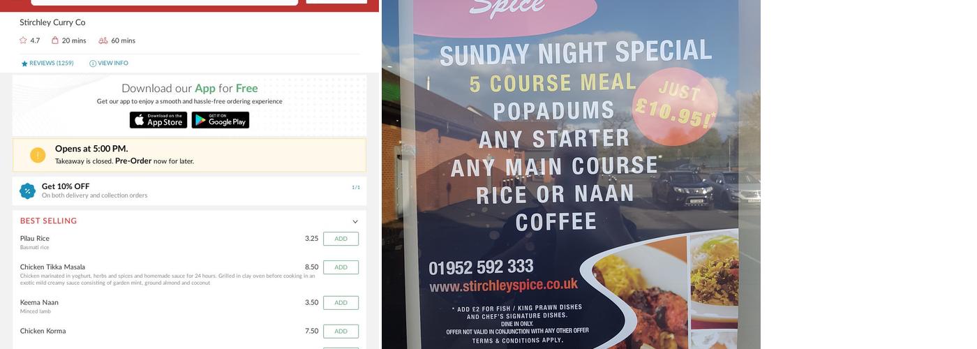 Stirchley Curry Co Menu