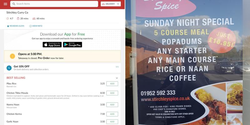 Stirchley Curry Co Menu