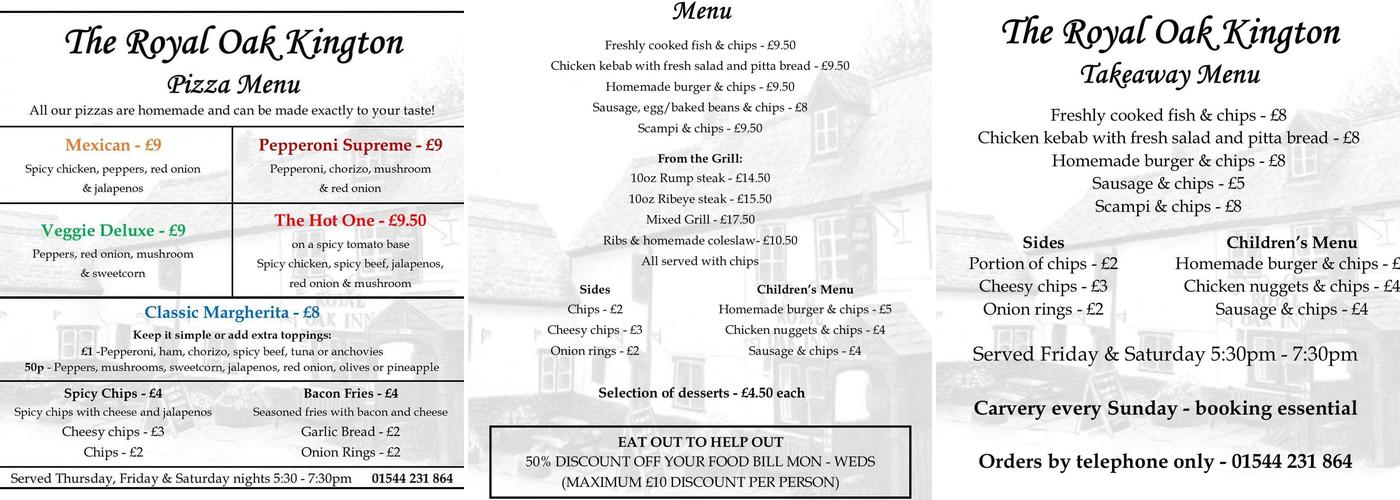 The Royal Oak Menu