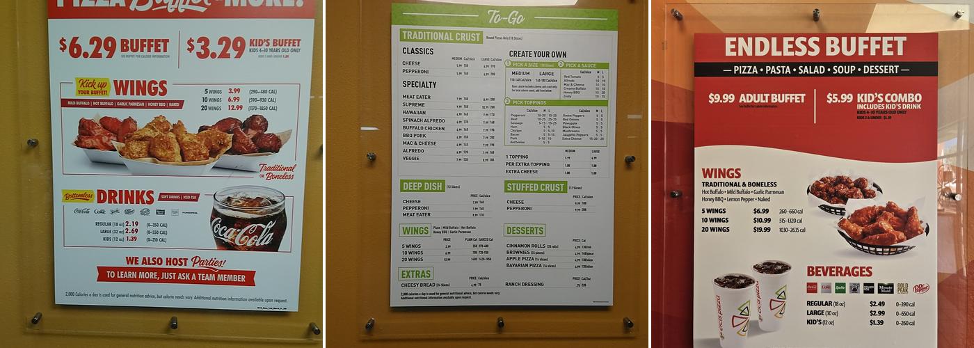 Cicis Pizza Menu
