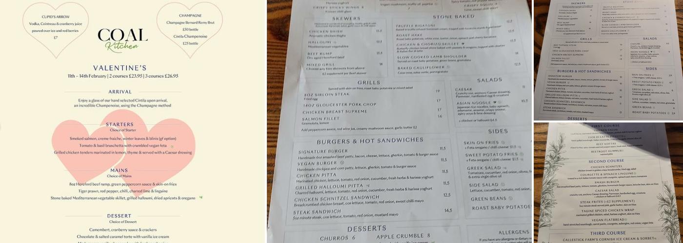 Coal Kitchen Restaurant & Cocktail Bar Gloucester Quays Menu