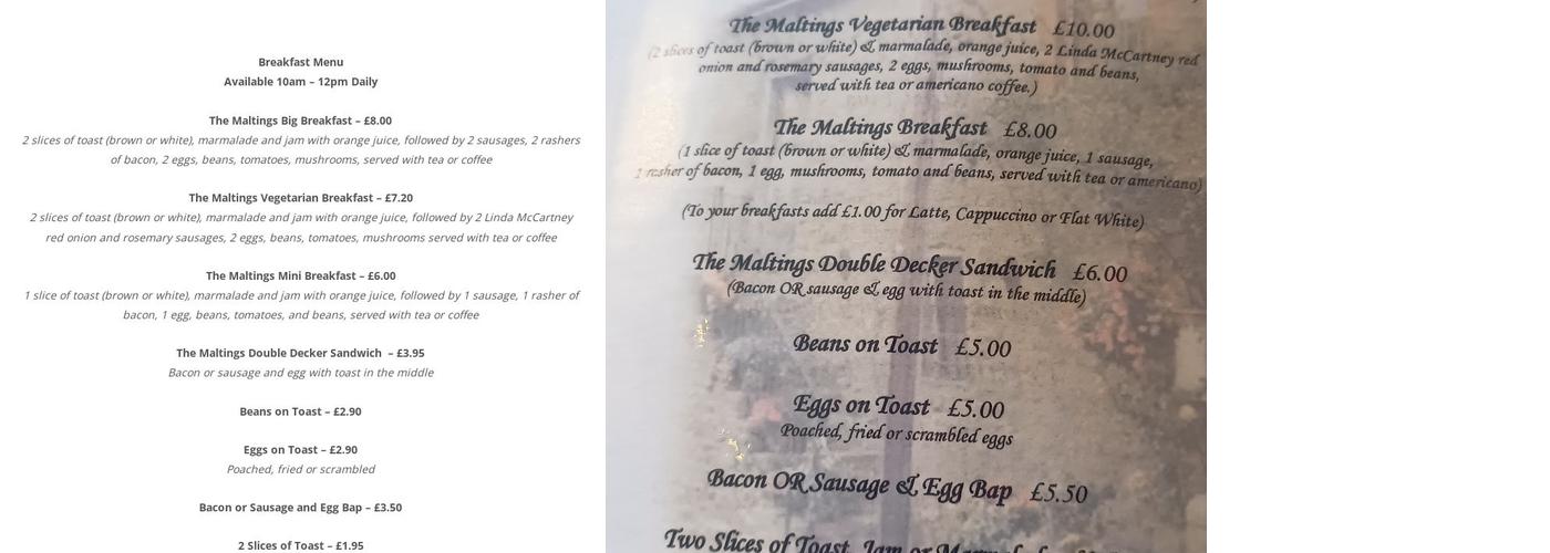 The Maltings Cafe Menu