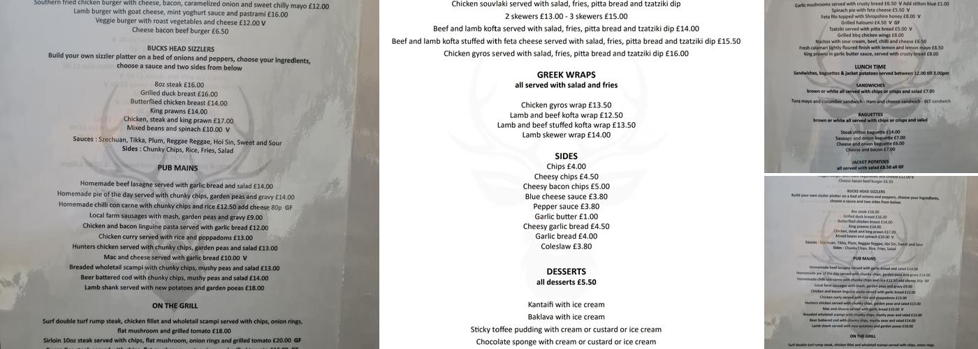 Bucks Head Menu