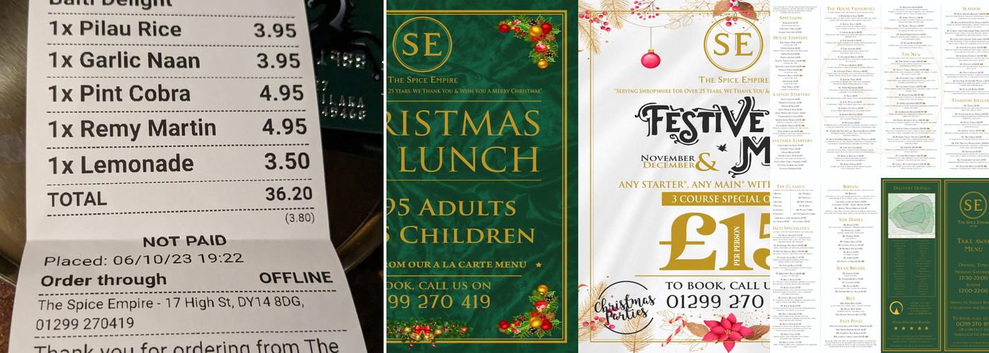 The Spice Empire Menu