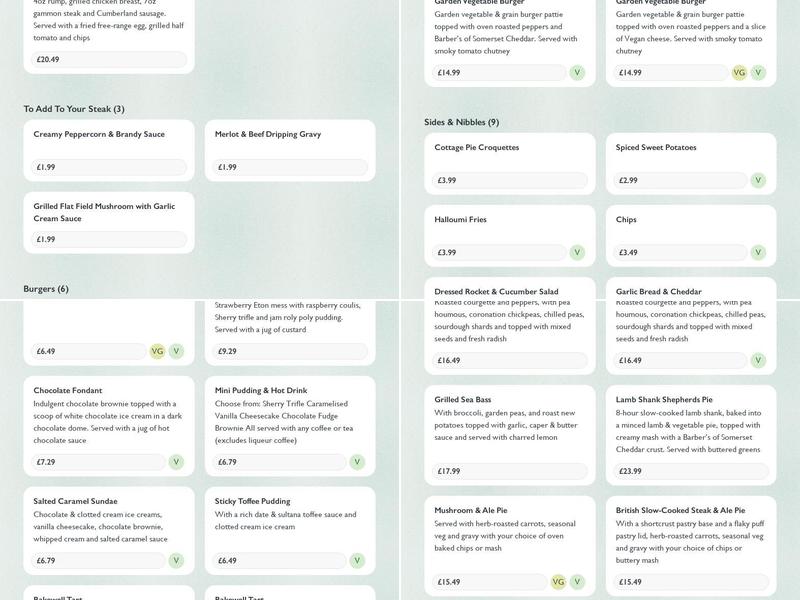 Running Horse Inn Menu