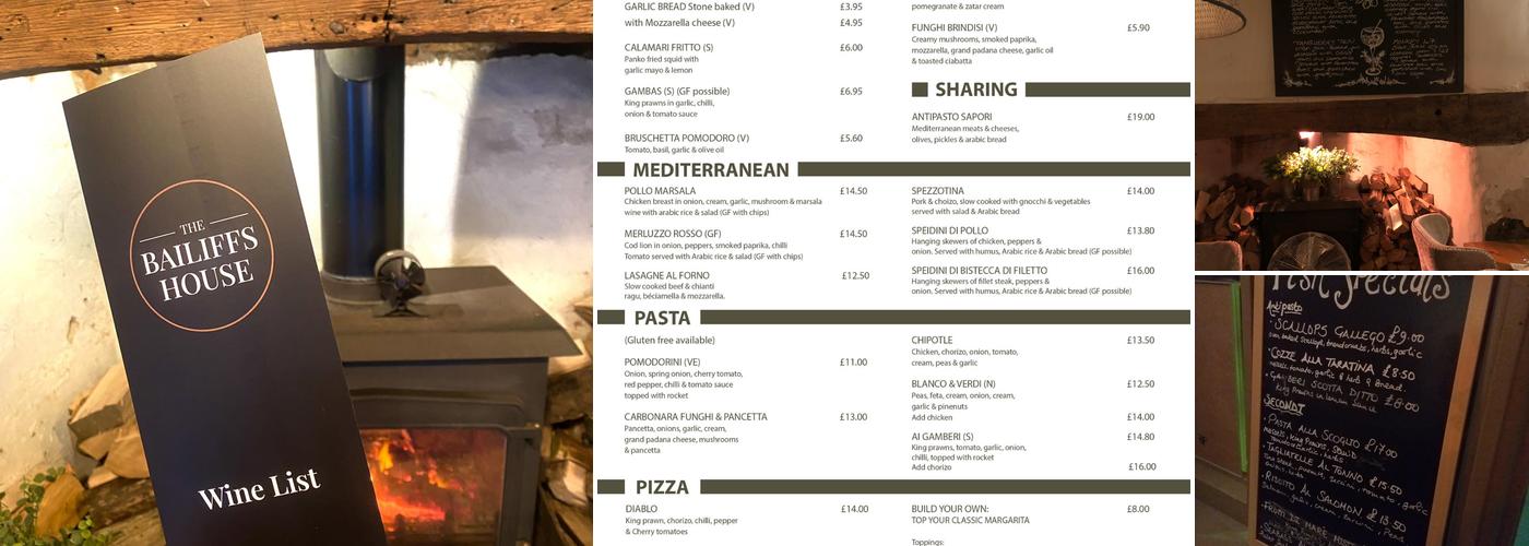 The Bailiffs House Bewdley Lounge & Restaurant & Events Menu