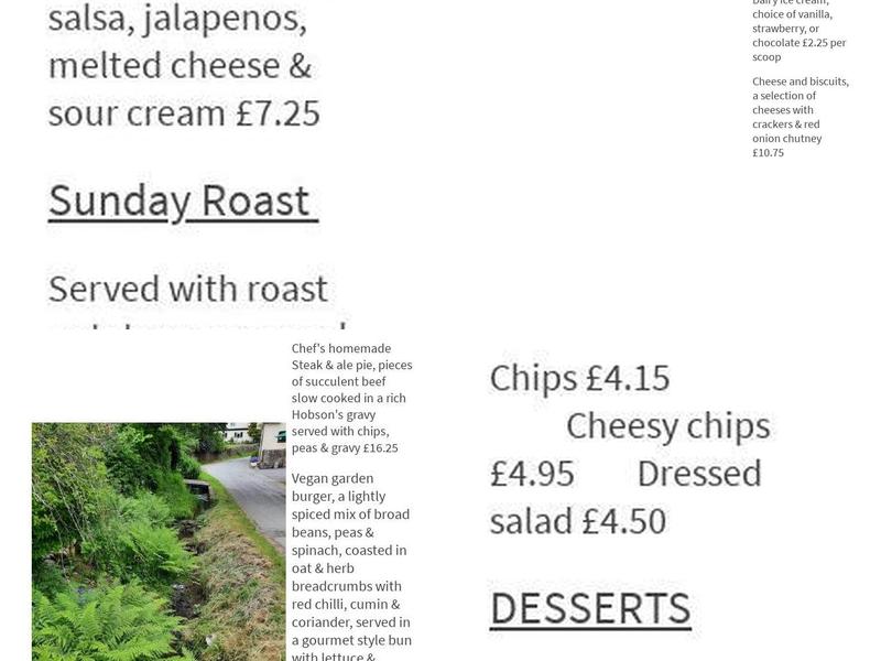 Bottle and Glass Inn Menu