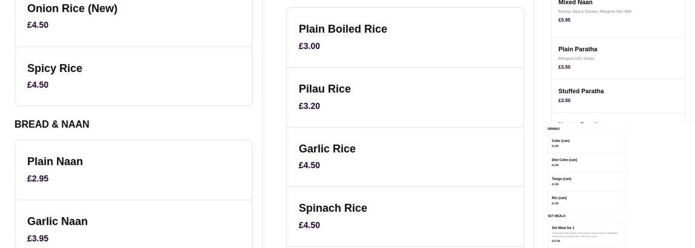 Spicy Kalkata Club Menu