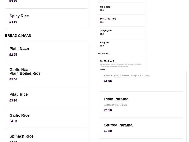 Spicy Kalkata Club Menu