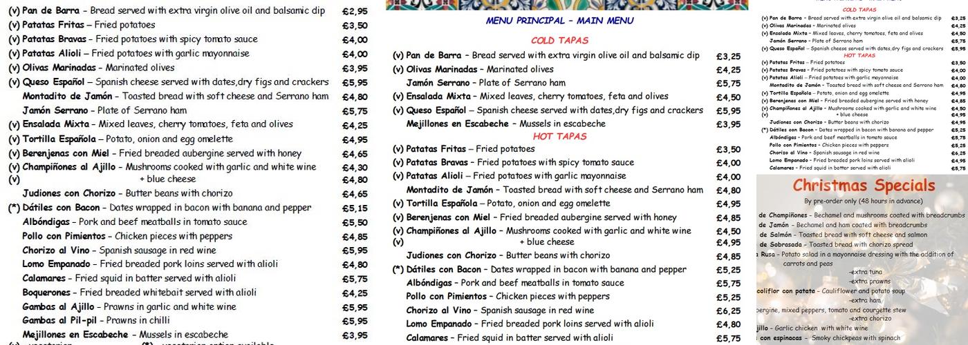 La Casita Bar Tapas Menu