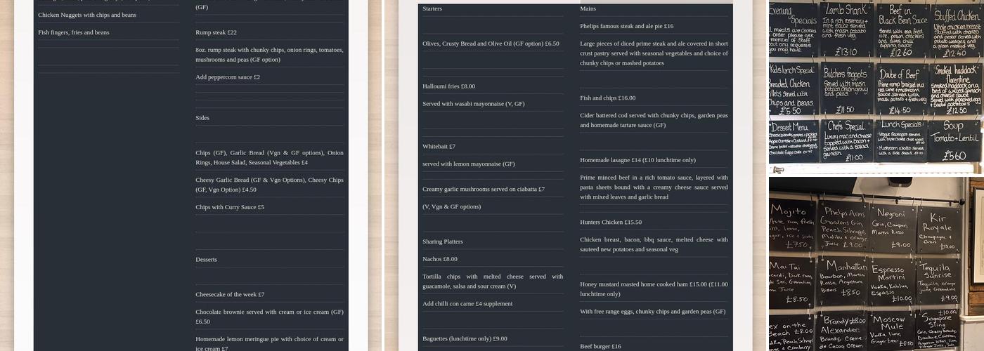 The Phelips Arms Menu