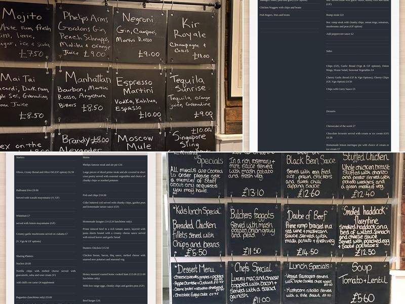 The Phelips Arms Menu