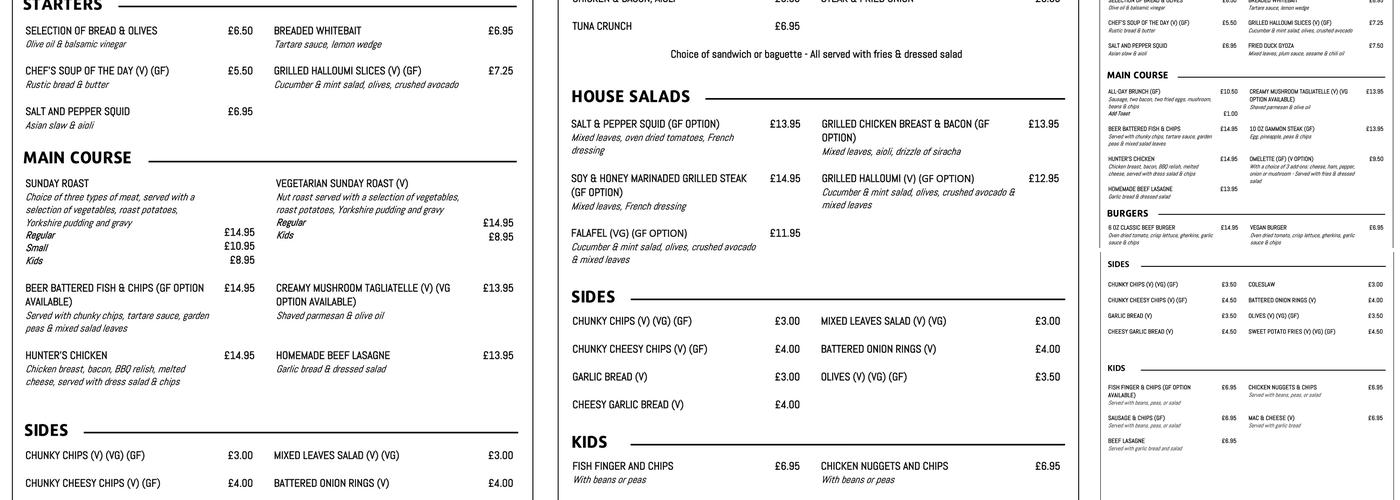 The Rose and Crown, East Lambrook Menu