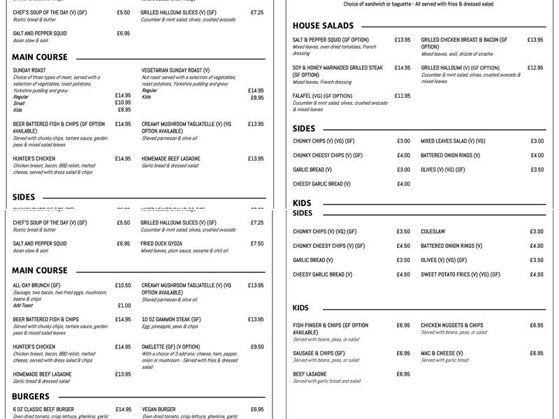 The Rose and Crown, East Lambrook Menu