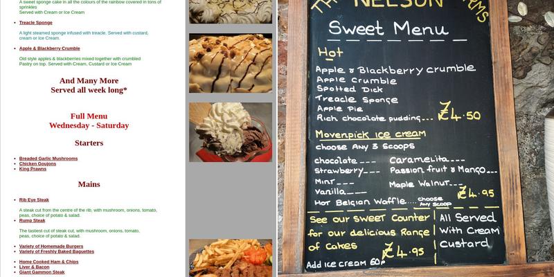 Nelson Arms Churchill Menu