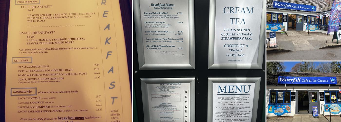 Waterfall cafe & Ice creams Ltd Menu