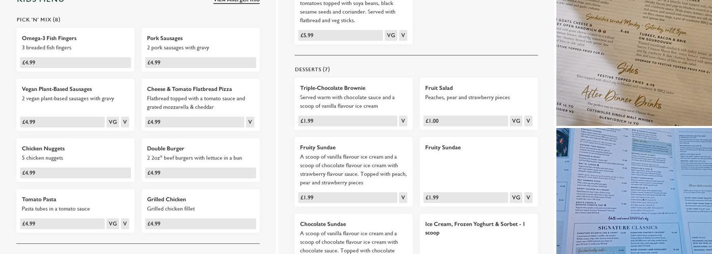 The Royal George Menu