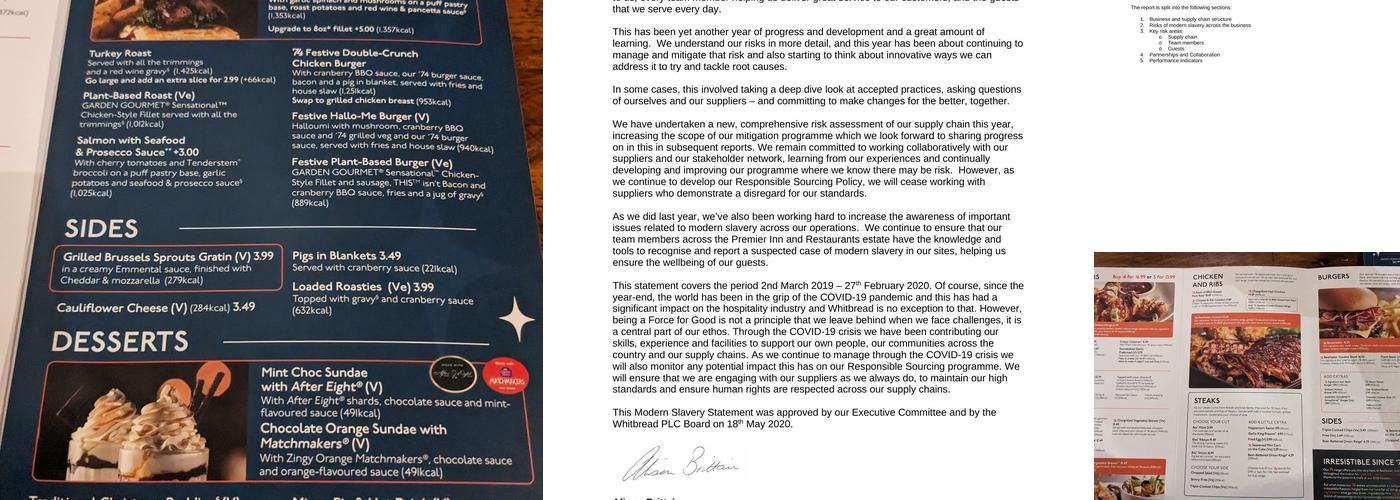 Premier Inn Gloucester (Little Witcombe) hotel Menu