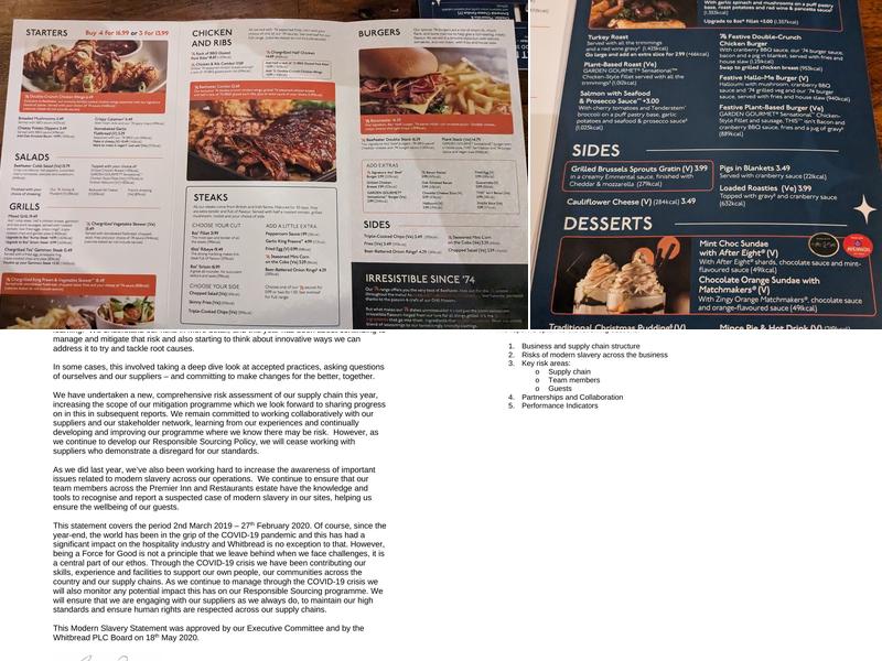 Premier Inn Gloucester (Little Witcombe) hotel Menu