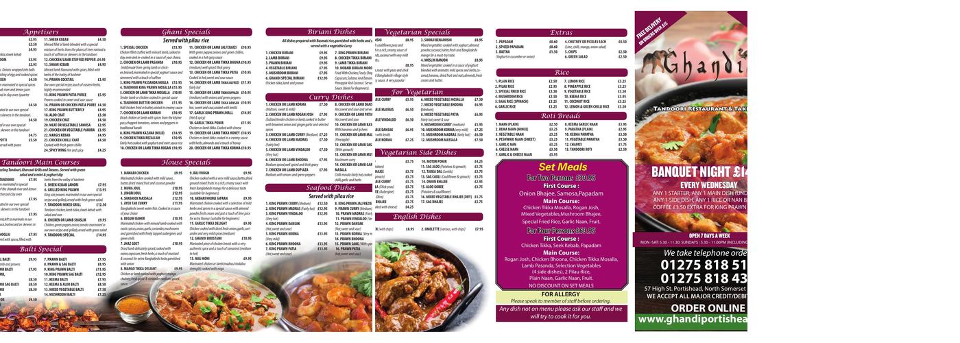 Ghandi Restaurant Menu