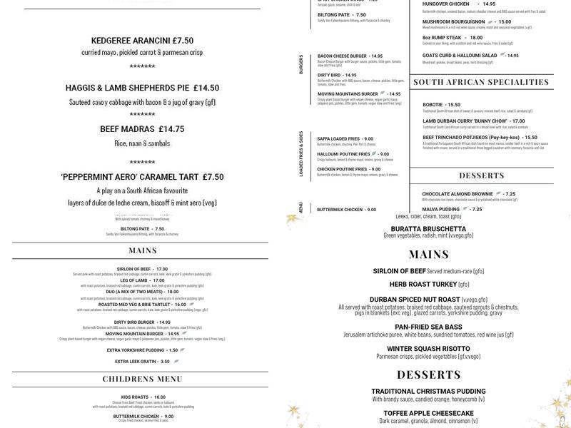 The Bird in Hand Menu