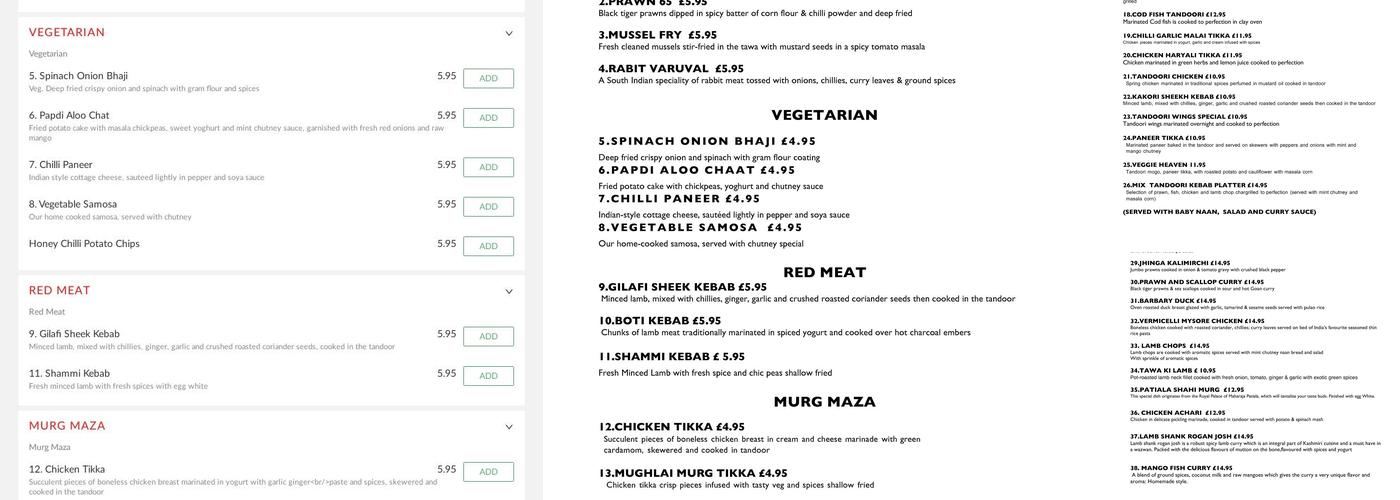 Msala Library Indian Restaurant Menu