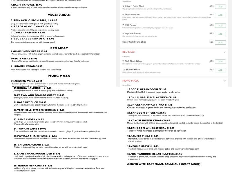Msala Library Indian Restaurant Menu