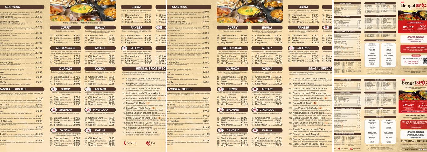 New bengal spice Menu