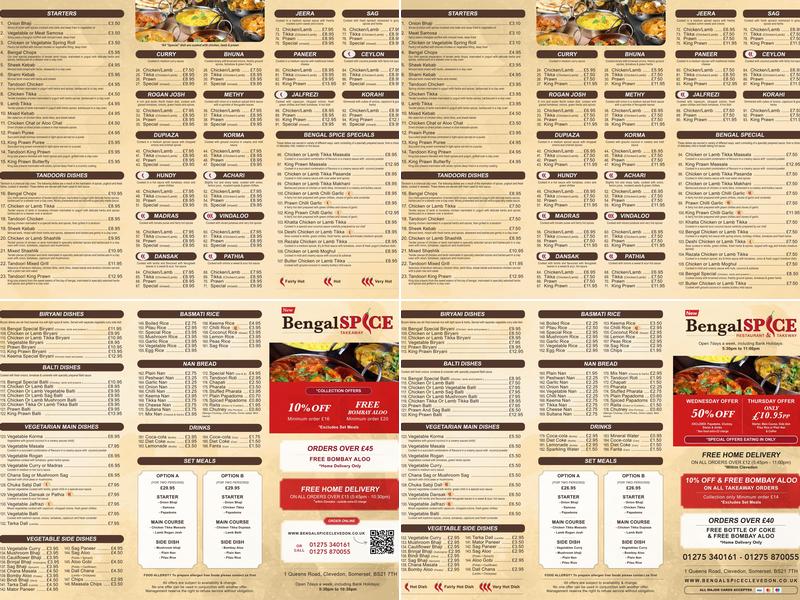 New bengal spice Menu