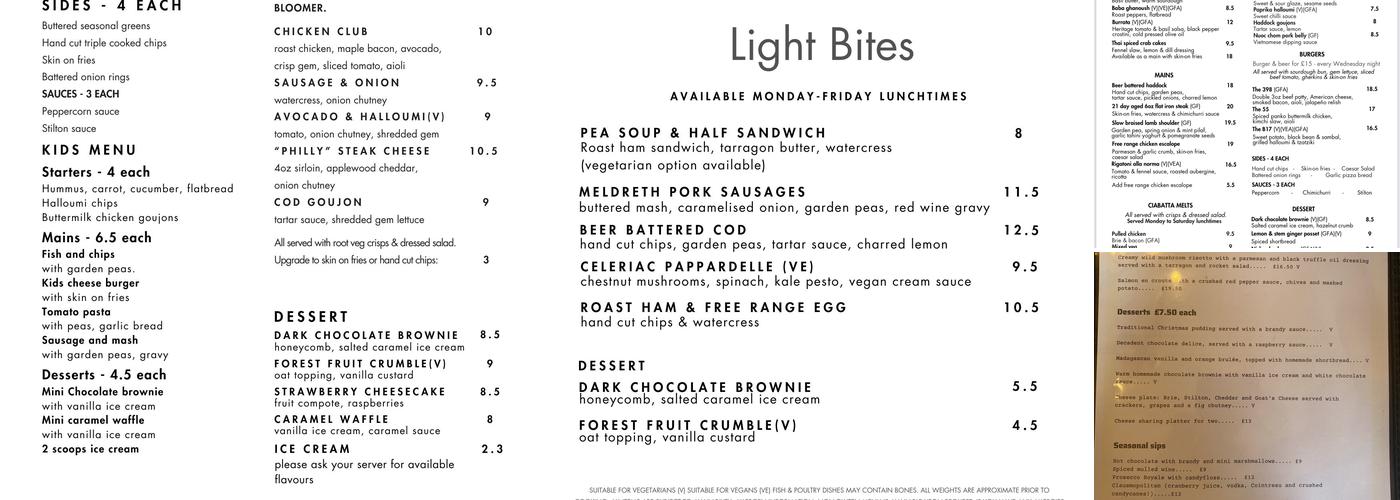 The Woodman Inn Menu