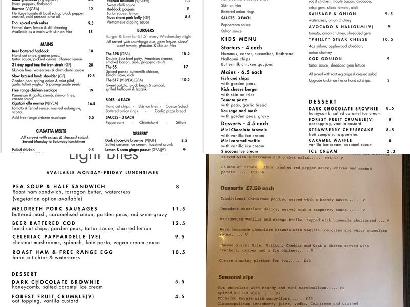 The Woodman Inn Menu