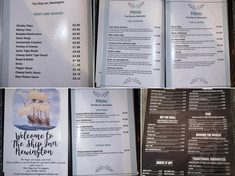 The Ship Inn Newington Menu