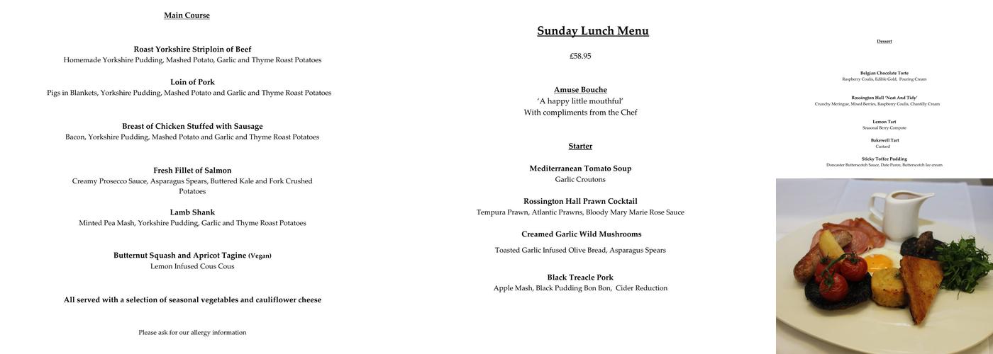 Rossington Hall Menu