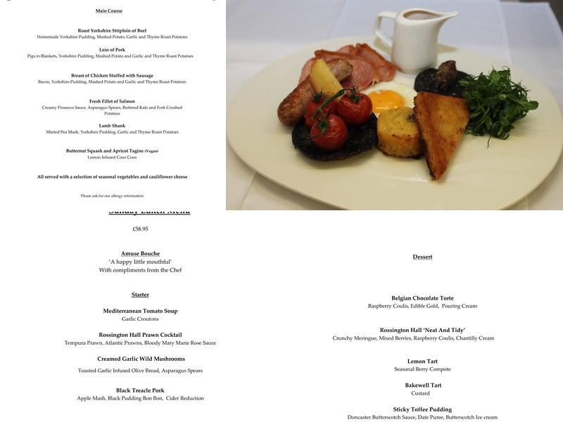 Rossington Hall Menu