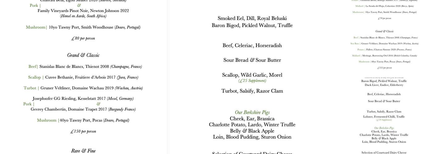 The Black Swan at Oldstead Menu