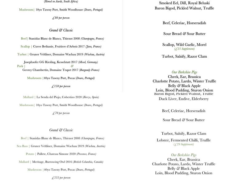 The Black Swan at Oldstead Menu